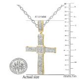 1.00 Carat (Ctw) Round White Diamond Filled Dangling Bale Square Centre Religious Cross Hip Hop Men's Pendant With 18 Inch Silver Chain | Yellow Gold Plated Silver