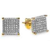 0.55 Carat (ctw) 18k Yellow Gold Plated Sterling Silver Round Diamond Dice Shape Ice Cube Men's Hip Hop Iced Stud Earrings 1/2 CT