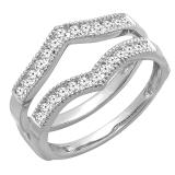 0.45 Carat (ctw) Round Diamond Ladies Wedding Enhancer Guard Double Ring 1/2 CT 14K White Gold