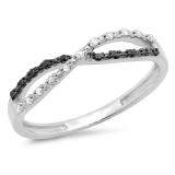 0.10 Carat (ctw) Sterling Silver Round White and Black Diamond Ladies Infinity Swirl Wedding Anniversary Band Ring 1/10 CT