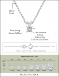 0.25 Cttw Princess Cubic Zirconia 4 Prong Solitaire Pendant with 18 inch Silver Chain, 925 Sterling Silver