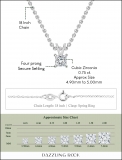 0.75 Cttw Princess Cubic Zirconia 4 Prong Solitaire Pendant with 18 inch Silver Chain, 925 Sterling Silver
