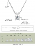 2.00 Cttw Princess Cubic Zirconia 4 Prong Solitaire Pendant with 18 inch Silver Chain, 925 Sterling Silver