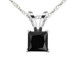 1.00 Carat (ctw) 14k White Gold Princess Cut Black Diamond Ladies Solitaire Pendant 1 CT