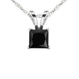 0.75 Carat (ctw) 14k White Gold Princess Cut Black Diamond Ladies Solitaire Pendant 3/4 CT