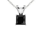 0.50 Carat (ctw) 14k White Gold Princess Cut Black Diamond Ladies Solitaire Pendant 1/2 CT