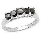 0.75 Carat (ctw) 14K White Gold Round Black Diamond Ladies 5 Stone Anniversary Wedding Band Ring 3/4 CT