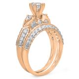1.50 Carat (ctw) 10K Rose Gold Round Diamond Ladies 3 Stone Bridal Engagement Ring Set 1 1/2 CT