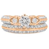 1.50 Carat (ctw) 10K Rose Gold Round Diamond Ladies 3 Stone Bridal Engagement Ring Set 1 1/2 CT