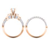 1.50 Carat (ctw) 10K Rose Gold Round Diamond Ladies 3 Stone Bridal Engagement Ring Set 1 1/2 CT