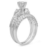 1.50 Carat (ctw) 14K White Gold Round Diamond Ladies 3 Stone Bridal Engagement Ring Set 1 1/2 CT