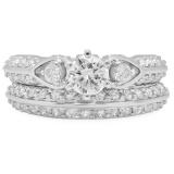1.50 Carat (ctw) 14K White Gold Round Diamond Ladies 3 Stone Bridal Engagement Ring Set 1 1/2 CT