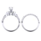 1.50 Carat (ctw) 14K White Gold Round Diamond Ladies 3 Stone Bridal Engagement Ring Set 1 1/2 CT