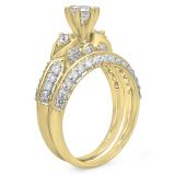 1.50 Carat (ctw) 18K Yellow Gold Round Diamond Ladies 3 Stone Bridal Engagement Ring Set 1 1/2 CT