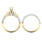1.50 Carat (ctw) 18K Yellow Gold Round Diamond Ladies 3 Stone Bridal Engagement Ring Set 1 1/2 CT