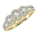 0.50 Carat (ctw) 10K Yellow Gold Round Diamond Ladies 3 Stone Split Shank Engagement Bridal Ring 1/2 CT