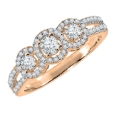 0.50 Carat (ctw) 18k Rose Gold Round Diamond Ladies 3 Stone Split Shank Engagement Bridal Ring 1/2 CT