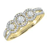 0.50 Carat (ctw) 18K Yellow Gold Round Diamond Ladies 3 Stone Split Shank Engagement Bridal Ring 1/2 CT