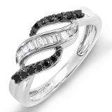 0.25 Carat (ctw) 10k White Gold Black & White Round Diamond Ladies Cocktail Right Hand Ring 1/4 CT