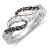 0.25 Carat (ctw) 10k White Gold Black & White Round Diamond Ladies Cocktail Right Hand Ring 1/4 CT