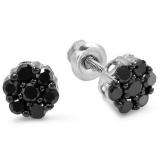 0.40 Carat (ctw) 10K White Gold Black Round Cut Diamond Cluster Flower Stud Earrings