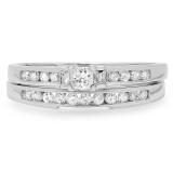 0.50 Carat (ctw) 10k White Gold Brilliant Round Princess & Baguette Cut Diamond Ladies Bridal Engagement Ring Set 1/2 CT