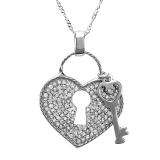 0.75 Carat (ctw) Sterling Silver Round White Diamond Ladies Heart & Key Pendant 3/4 CT