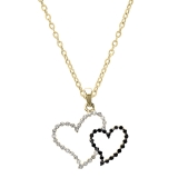 0.23 Carat (ctw) Round Black and White Diamond Double Heart Pendant for Women with 18 inch Gold Chain in 18K Yellow Gold