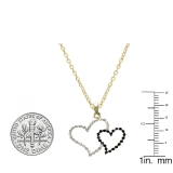 0.23 Carat (ctw) Round Black and White Diamond Double Heart Pendant for Women with 18 inch Gold Chain in 18K Yellow Gold