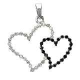 0.23 Carat (ctw) 10k White Gold Round Black and White Diamond Ladies Double Heart Pendant 1/4 CT