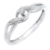 0.06 Carat (ctw) Sterling Silver Round Diamond Ladies Crossover Swirl Bridal Promise Engagement Ring