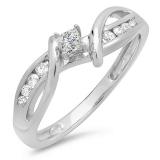 0.25 Carat (ctw) 10k White Gold Princess and Round Diamond Ladies Crossover Split Shank Bridal Promise Engagement Ring 1/4 CT
