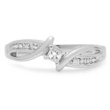 0.25 Carat (ctw) 10k White Gold Princess and Round Diamond Ladies Crossover Split Shank Bridal Promise Engagement Ring 1/4 CT