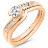 0.50 Carat (ctw) 10K Rose Gold Round Diamond Ladies Bridal Engagement Ring Set Matching Band 1/2 CT