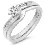 0.50 Carat (ctw) 10K White Gold Round Diamond Ladies Bridal Engagement Ring Set Matching Band 1/2 CT