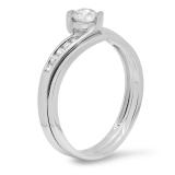 0.50 Carat (ctw) 10K White Gold Round Diamond Ladies Bridal Engagement Ring Set Matching Band 1/2 CT