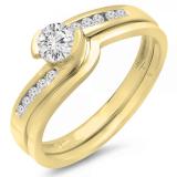 0.50 Carat (ctw) 18K Yellow Gold Round Diamond Ladies Bridal Engagement Ring Set Matching Band 1/2 CT
