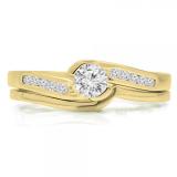 0.50 Carat (ctw) 18K Yellow Gold Round Diamond Ladies Bridal Engagement Ring Set Matching Band 1/2 CT