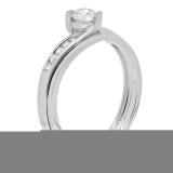 0.50 Carat (ctw) 14k White Gold Round Diamond Ladies Bridal Engagement Ring Set Matching Band 1/2 CT