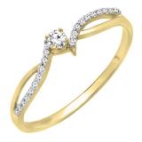 0.15 Carat (ctw) 14K Yellow Gold Round Diamond Ladies Crossover Split Shank Bridal Promise Engagement Ring