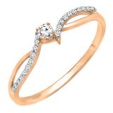 0.15 Carat (ctw) 18K Rose Gold Round Diamond Ladies Crossover Split Shank Bridal Promise Engagement Ring