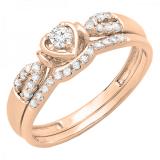 0.25 Carat (ctw) 10k Rose Gold Round Diamond Ladies Heart Shaped Bridal Engagement Ring Matching Band Set 1/4 CT
