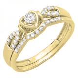 0.25 Carat (ctw) 10k Yellow Gold Round Diamond Ladies Heart Shaped Bridal Engagement Ring Matching Band Set 1/4 CT