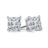 IGI Certified 1.06 Carat (ctw) 14K White Gold Princess Cut White Diamond Ladies Stud Earrings 1 CT
