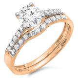 1.25 Carat (ctw) 10K Rose Gold Round White Diamond Ladies Bridal Engagement Ring Matching Band Wedding Sets 1 1/4 CT