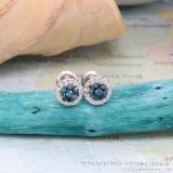 0.30 Carat (ctw) 14k White Gold Blue & White Diamond Ladies Cluster Flower Stud Earrings 1/3 CT