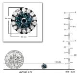 0.30 Carat (ctw) Black Rhodium Plated 10k White Gold Blue & White Diamond Ladies Cluster Flower Stud Earrings 1/3 CT