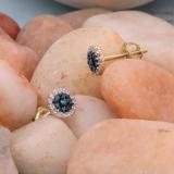 0.30 Carat (ctw) 10K Yellow Gold Blue & White Diamond Ladies Cluster Flower Stud Earrings 1/3 CT