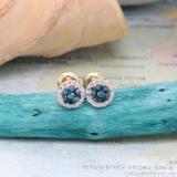 0.30 Carat (ctw) 10K Yellow Gold Blue & White Diamond Ladies Cluster Flower Stud Earrings 1/3 CT