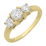 1.00 Carat (ctw) 14k Yellow Gold Round Cut Diamond Ladies 3 Stone Bridal Engagement Ring 1 CT